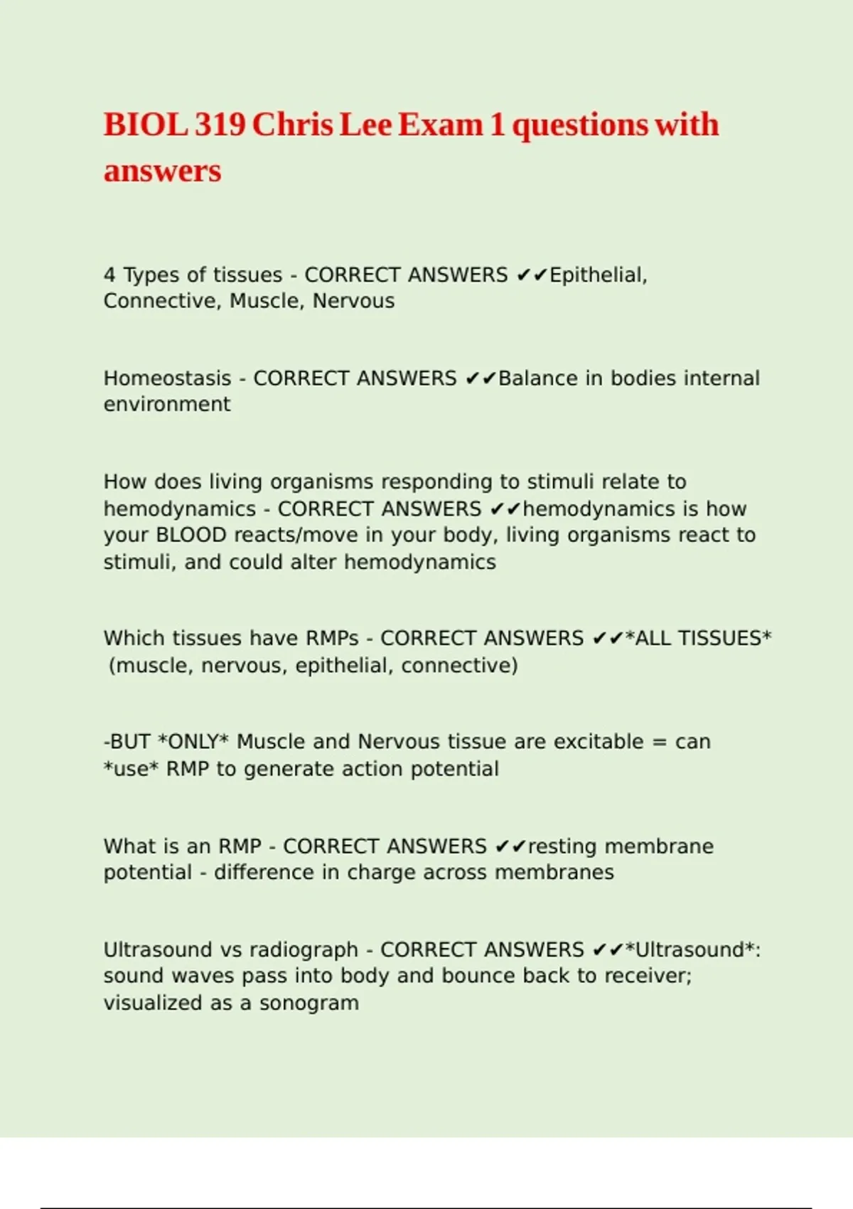 BIOL 319 Chris Lee Exam 1 questions with answers - BIO 319 - Stuvia US