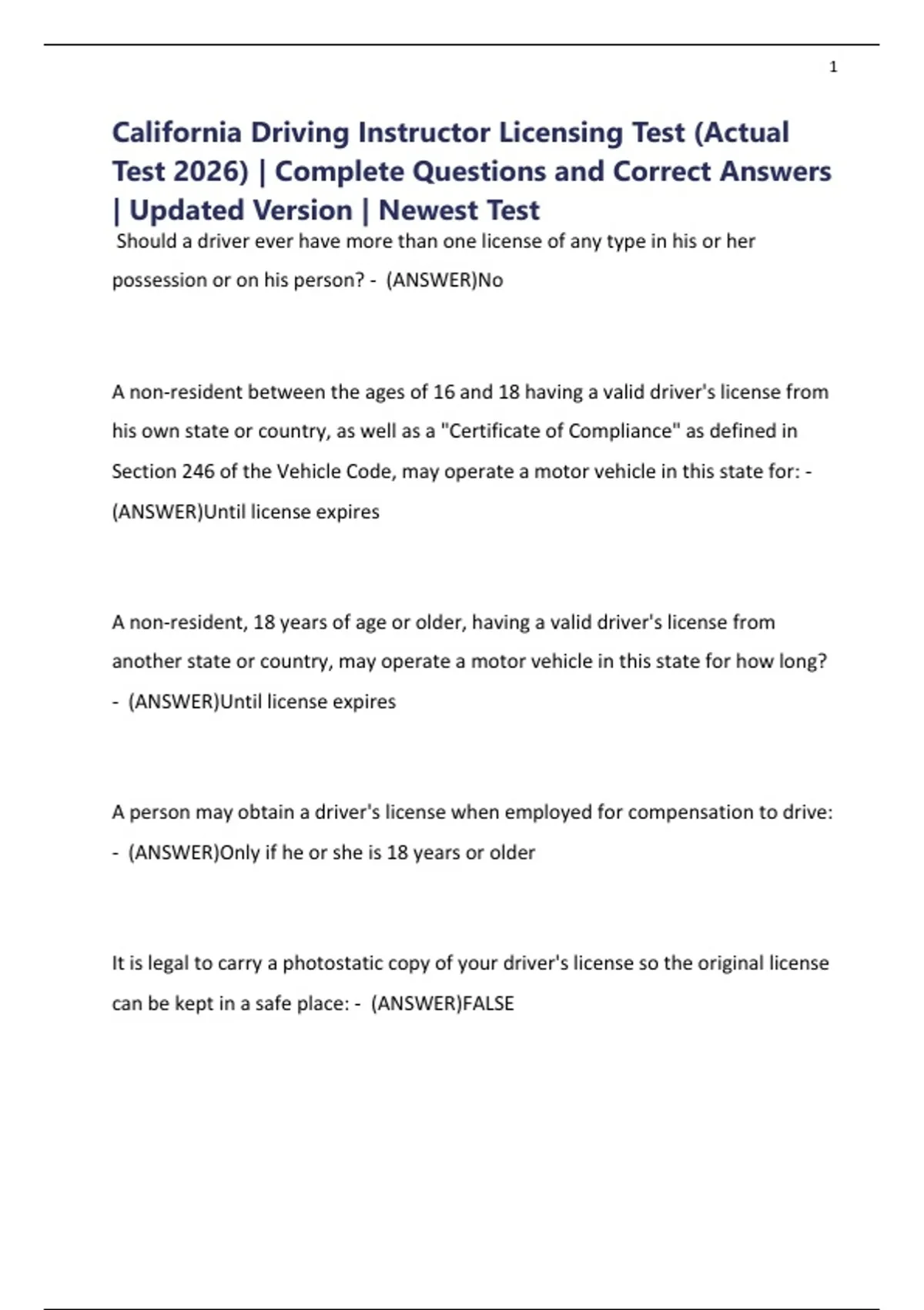 Mod Cal Test California Driving Instructor Licensing Test (Actual Test 2026 ...