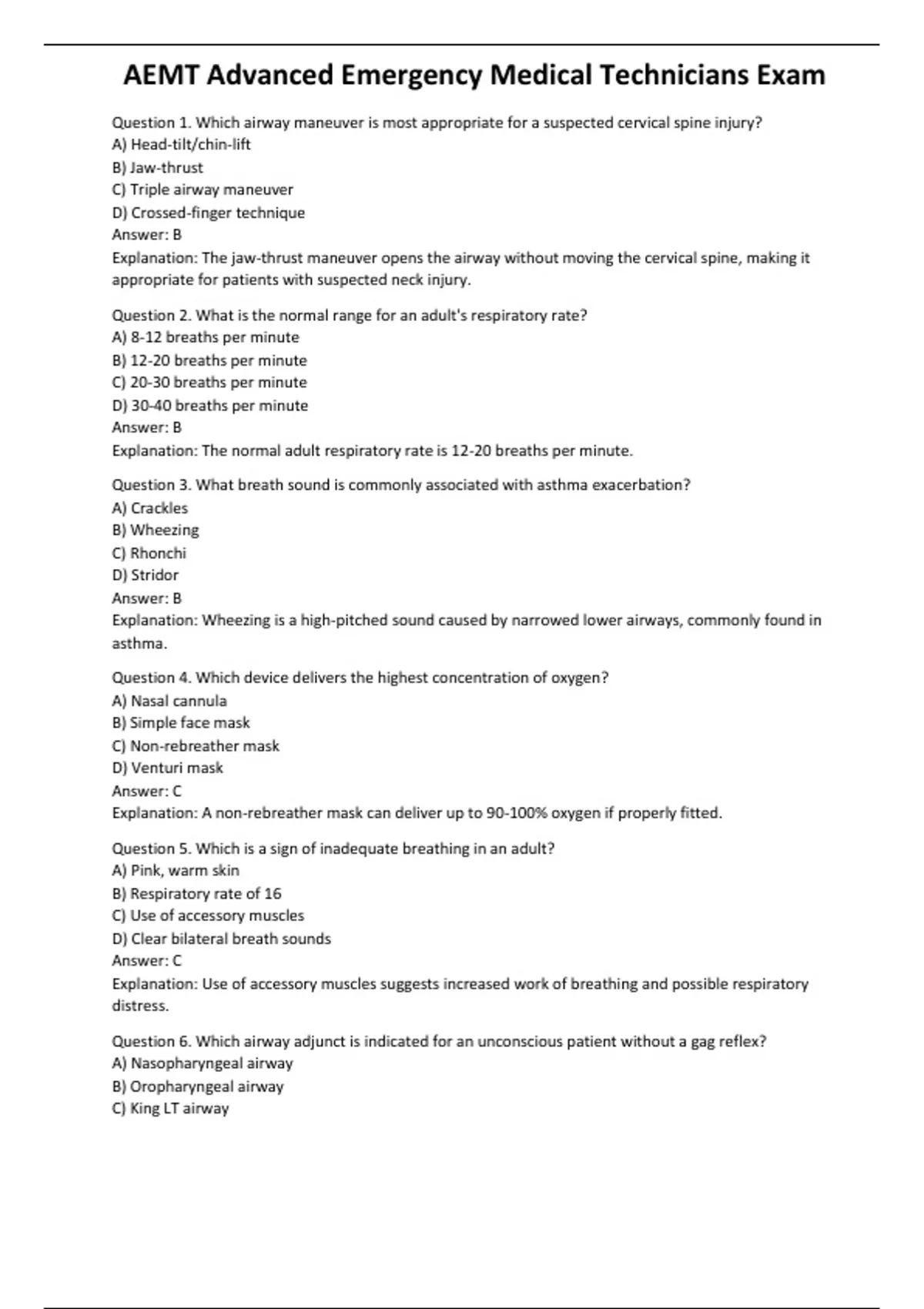 AEMT Advanced Emergency Medical Technicians Exam - Computer - Stuvia US