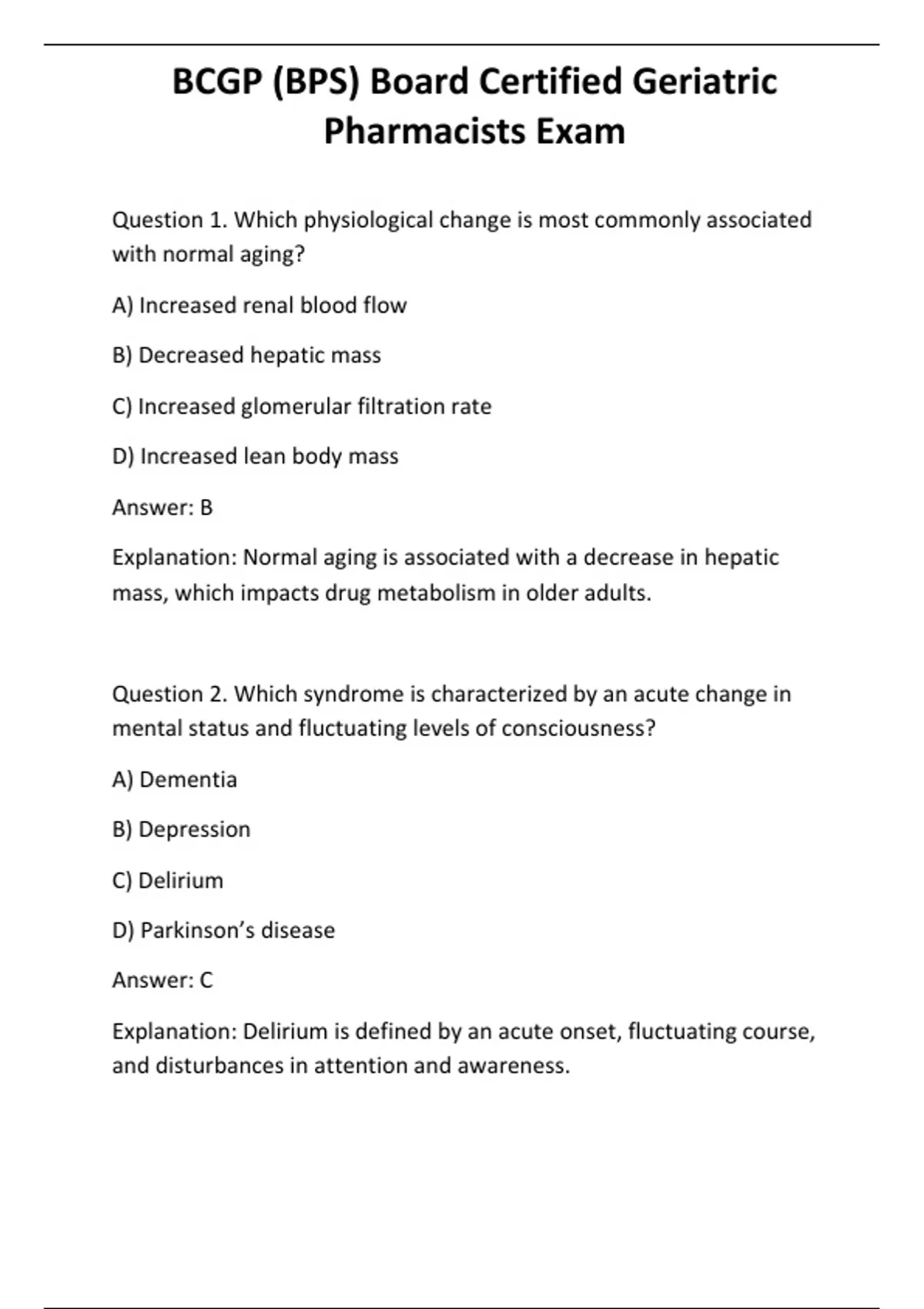 BCGP (BPS) Board Certified Geriatric Pharmacists Exam - Computer ...