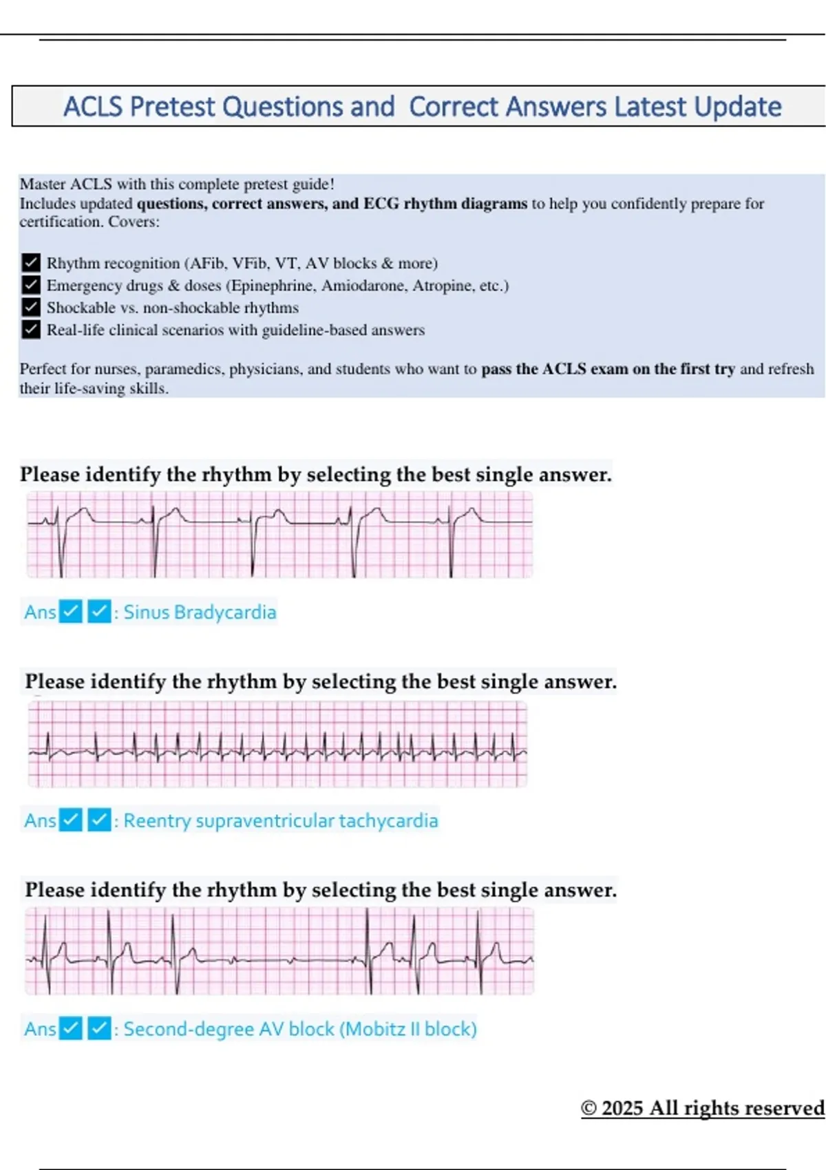 ACLS Pretest Questions and Correct Answers – Latest Update (2025 ...