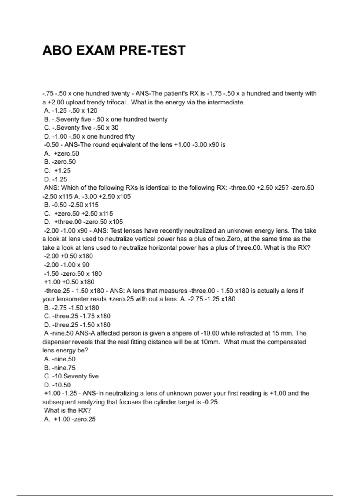 ABO EXAM PRE-TEST NEWEST 2025/2026 ACTUAL EXAM COMPLETE QUESTIONS AND ...