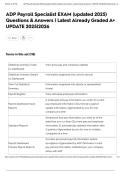 ADP Payroll Specialist EXAM &lpar;updated 2025&rpar; Questions & Answers &vert; Latest Already Graded A&plus; UPDATE 2025&vert;2026
