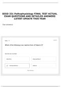 BIOD 331 Pathophysiology FINAL TEST ACTUAL EXAM QUESTIONS AND DETAILED ANSWERS LATEST UPDATE THIS YEAR