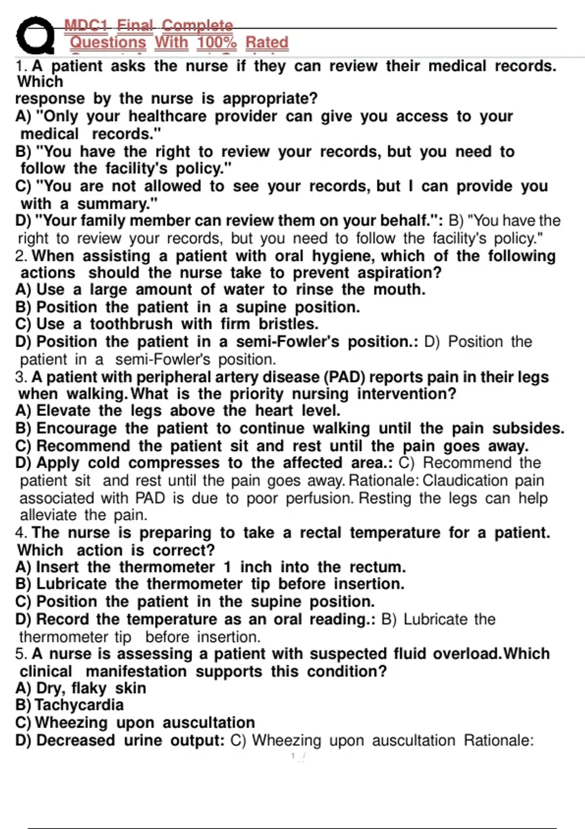 MDC1 Final complete questions with 100% rated correct answers | graded ...