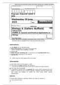 Pearson Edexcel Level 3 GCE 9BN0&sol;03&Tab; Advanced PAPER 3&colon; General and Practical Applications in Biology June 2025