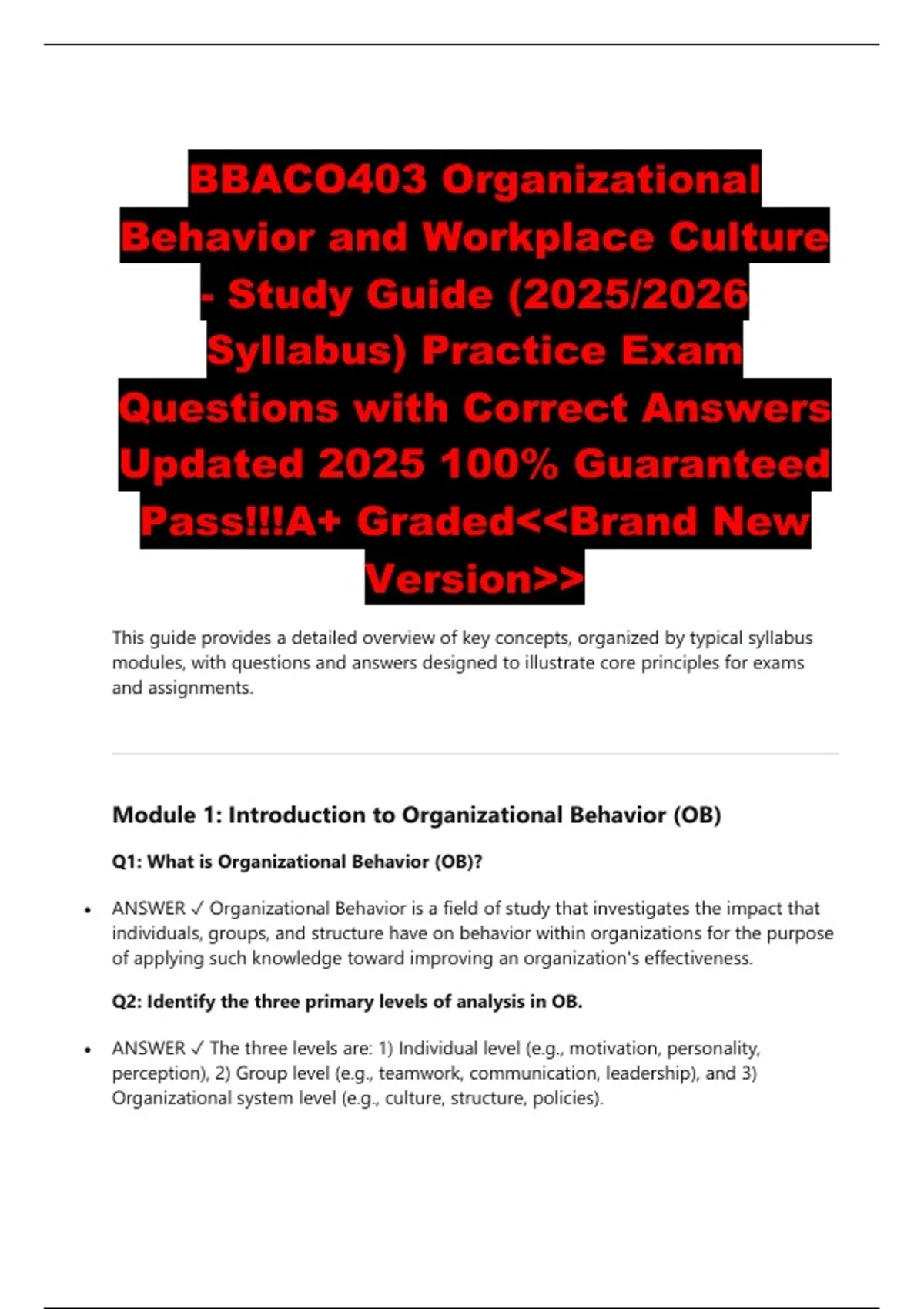 BBACO403 Organizational Behavior and Workplace Culture - Study Guide ...