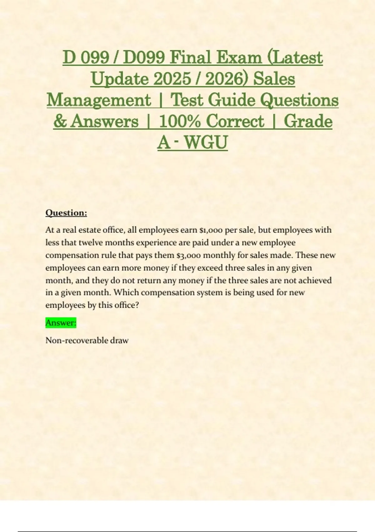 D 099 / D099 Final Exam (Latest Update 2025 / 2026) Sales Management ...