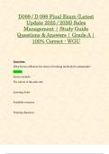 D 099 &sol; D099 Final Exam &lpar;Latest 2025 &sol; 2026 Updates STUDY BUNDLE PACKAGE WITH SOLUTIONS&rpar; Sales Management &vert; Questions and Answers &vert; Grade A &vert; 100&percnt; Correct &lpar;Verified Answers&rpar; - WGU