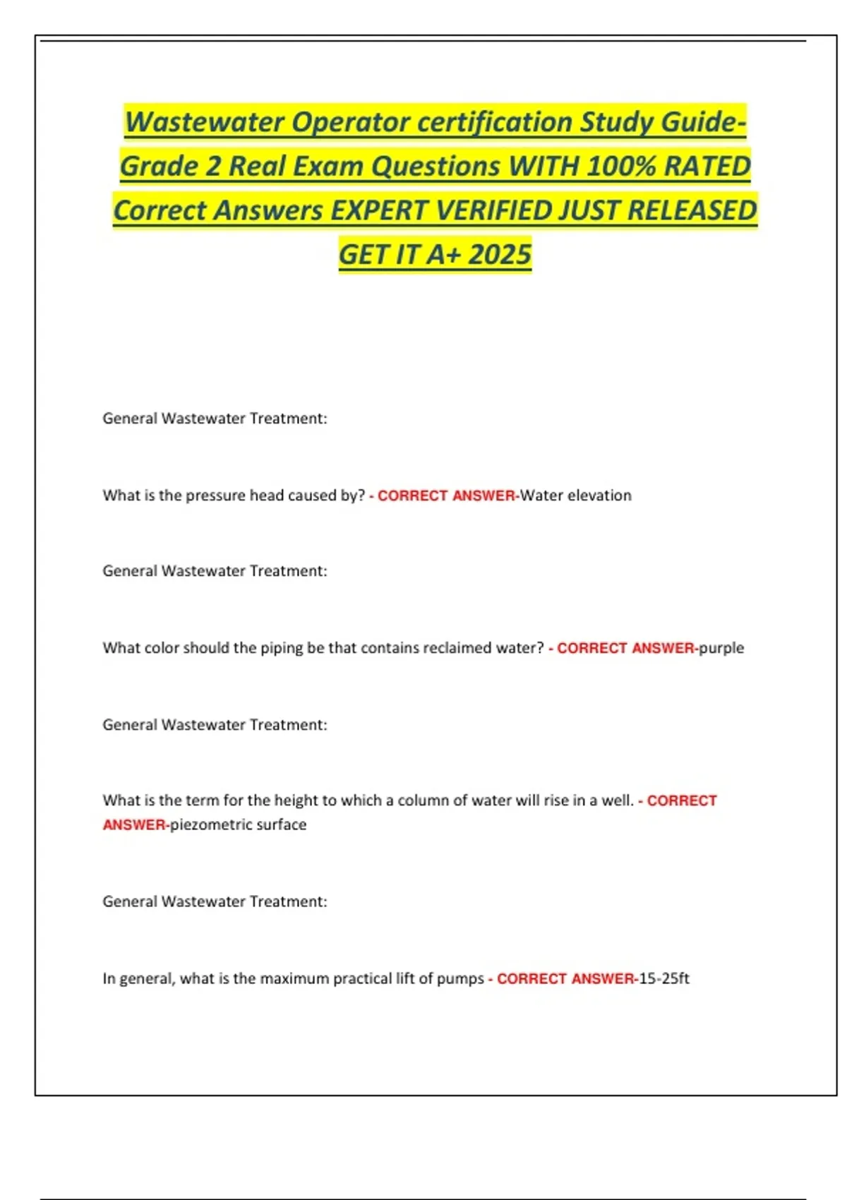 Wastewater Operator certification Study Guide Grade 2 Real Exam ...