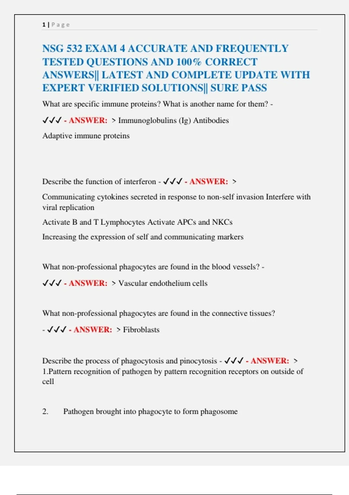 582 Sample Questions NSG 532 EXAM 4 ACCURATE AND FREQUENTLY TESTED QUESTIONS AND 100% ...