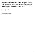 PNR 309 FINAL EXAM - CAD&comma; PAD&comma; MI&comma; Stroke&comma; TIA&comma; Diabetes&comma; Visual and Auditory Disorders&comma; Neurological disorders &lpar;Qs & As&rpar;