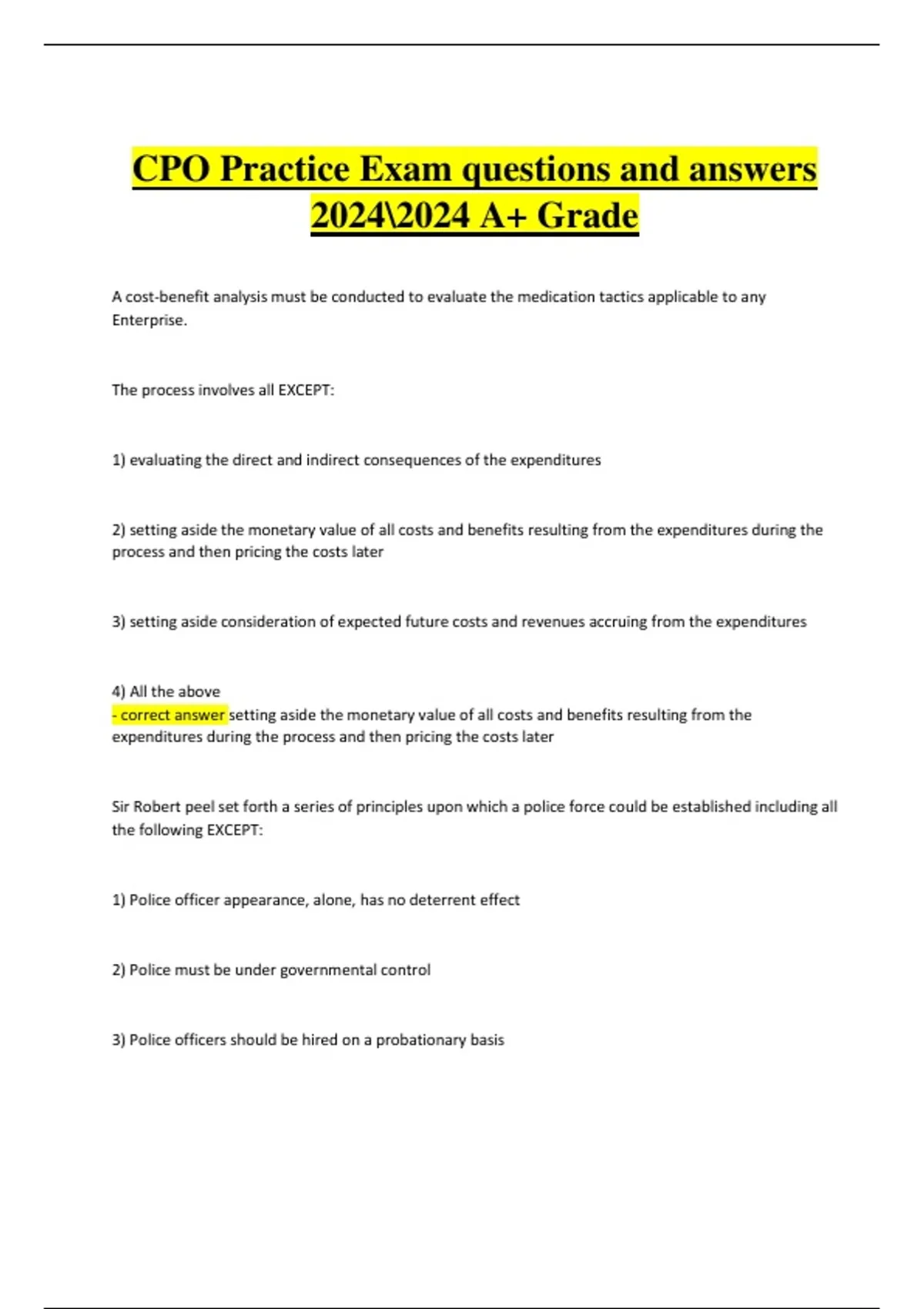 CPO Practice Exam Questions and Answers | 2024/2025 Verified Latest ...