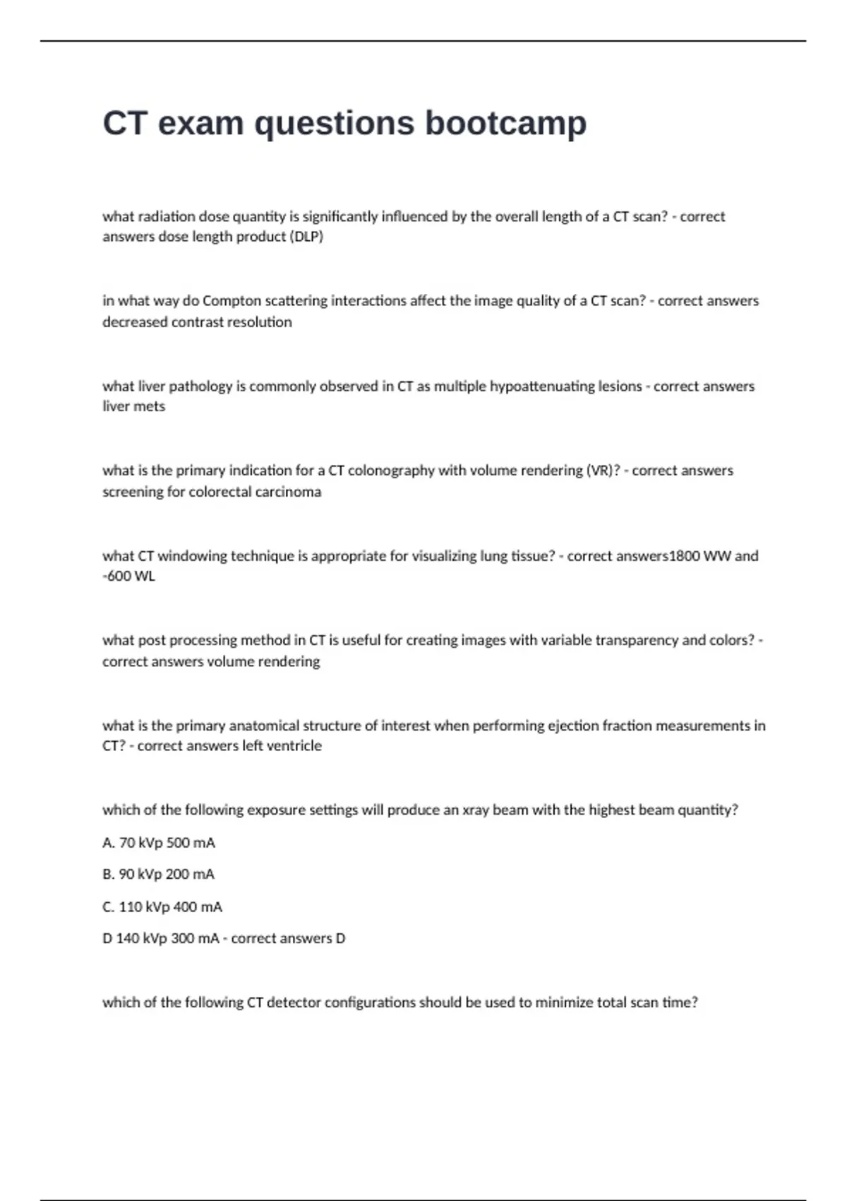 CT exam questions bootcamp assessment questions and answers well ...
