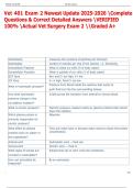 Vet 401 Exam 2 Newest Update 2025-2026 Complete  Questions & Correct Detailed Answers VERIFIED  100&percnt; Actual Vet Surgery Exam 2 Graded A&plus; 