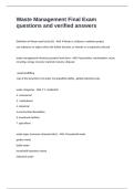 Waste Management Final Exam questions and verified answers 