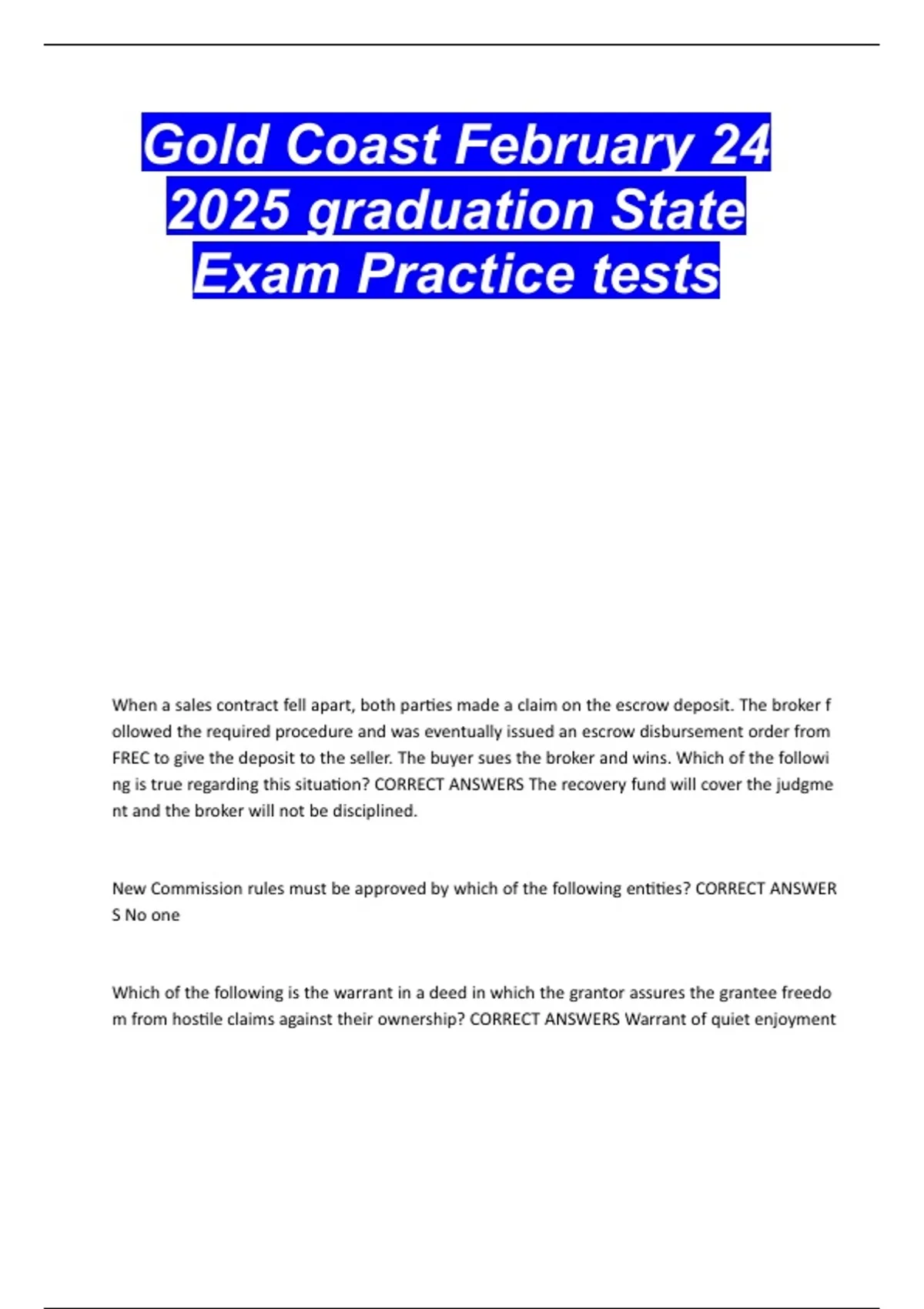 Gold Coast February 24 2025 graduation State Exam Practice tests - Gold ...