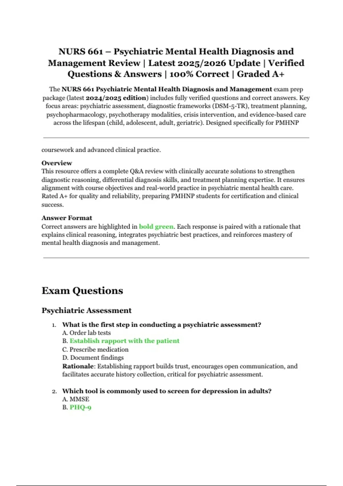 NURS 661 – Psychiatric Mental Health Diagnosis and Management Review ...