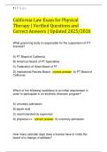 California Law Exam for Physical Therapy &vert; Verified Questions and Correct Answers &vert; Updated 2025&sol;2026 &vert; Graded A&plus;