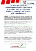 NURS 6501 Advanced Pathophysiology Final Exam &lpar;Walden University&comma; Week 11&comma; 2025&sol;2026 Edition&rpar; &ndash; complete exam material with graded answers