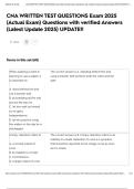 CNA WRITTEN TEST QUESTIONS Exam 2025 &lpar;Actual Exam&rpar; Questions with verified Answers &lpar;Latest Update 2025&rpar; UPDATE&excl;&excl;
