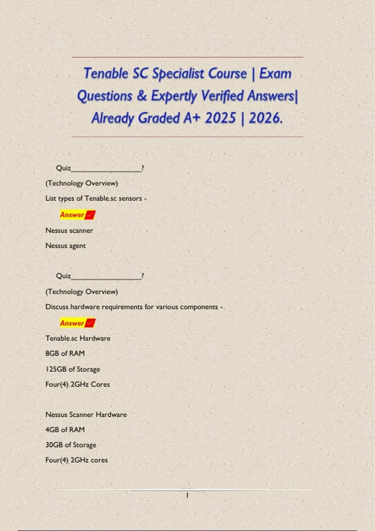 Expertly Tenable SC Specialist Course | Exam Questions & Expertly Verified ...