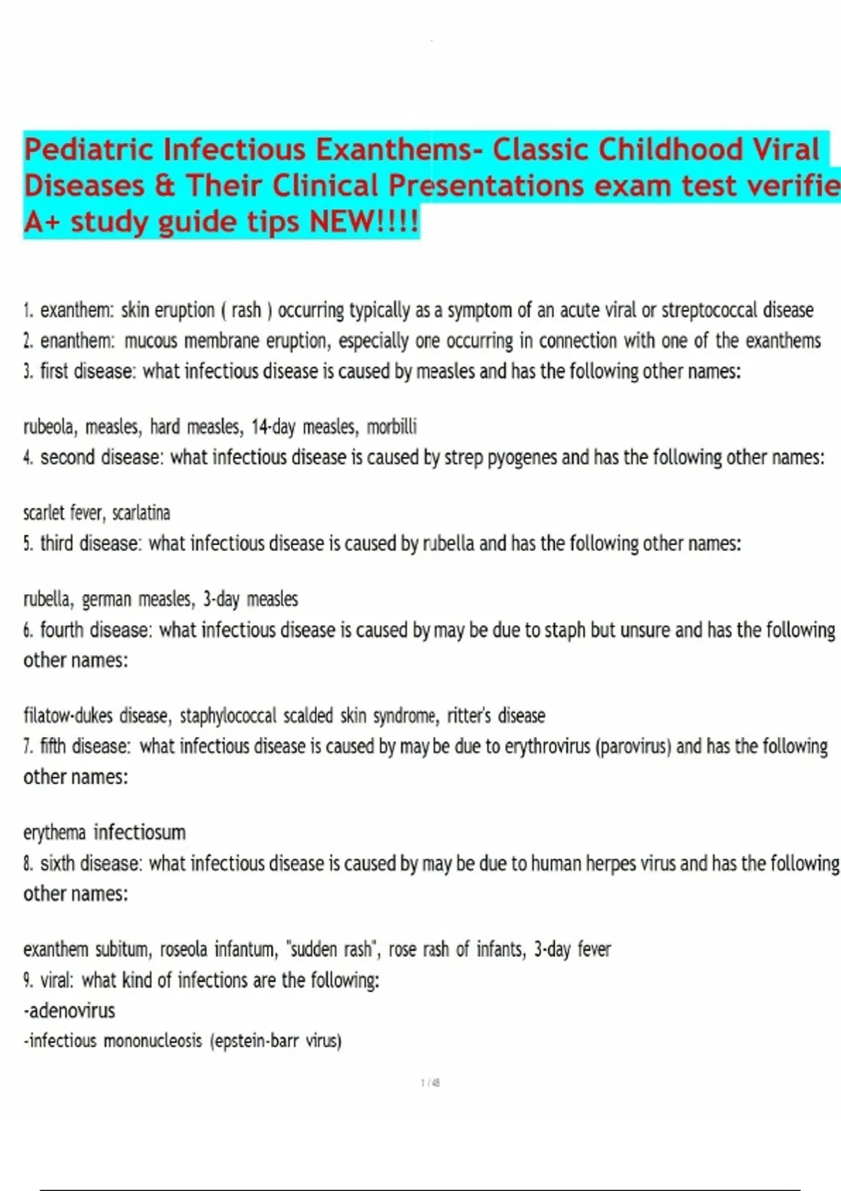 Pediatric Infectious Exanthems- Classic Childhood Viral Diseases ...