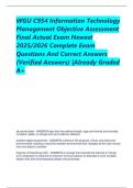 WGU C954 Information Technology Management Objective Assessment Final Actual Exam Newest 2025&sol;2026 Complete Exam Questions And Correct Answers &lpar;Verified Answers&rpar; &vert;Already Graded A&plus;