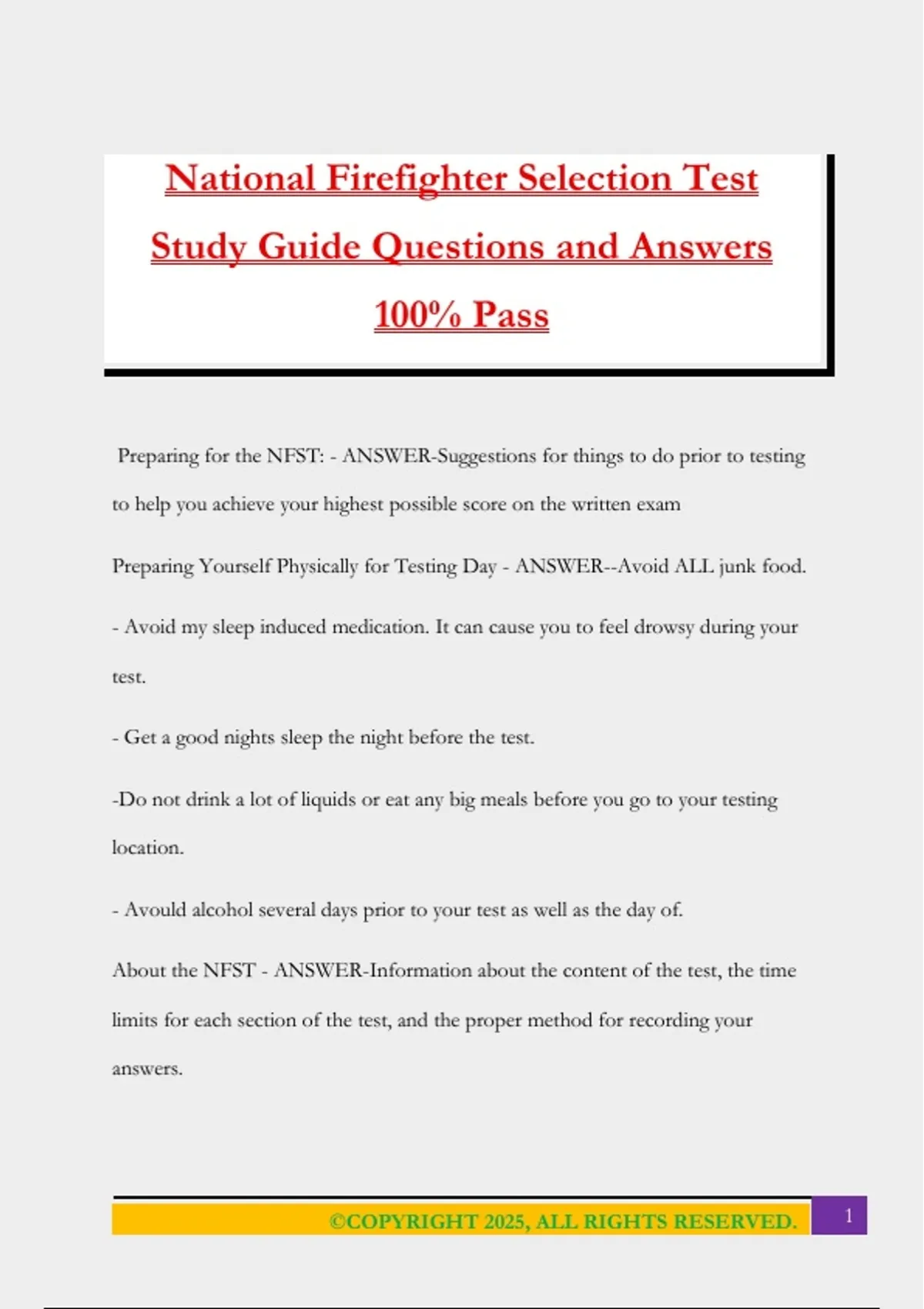 National Firefighter Selection Test Study Guide Questions and Answers ...