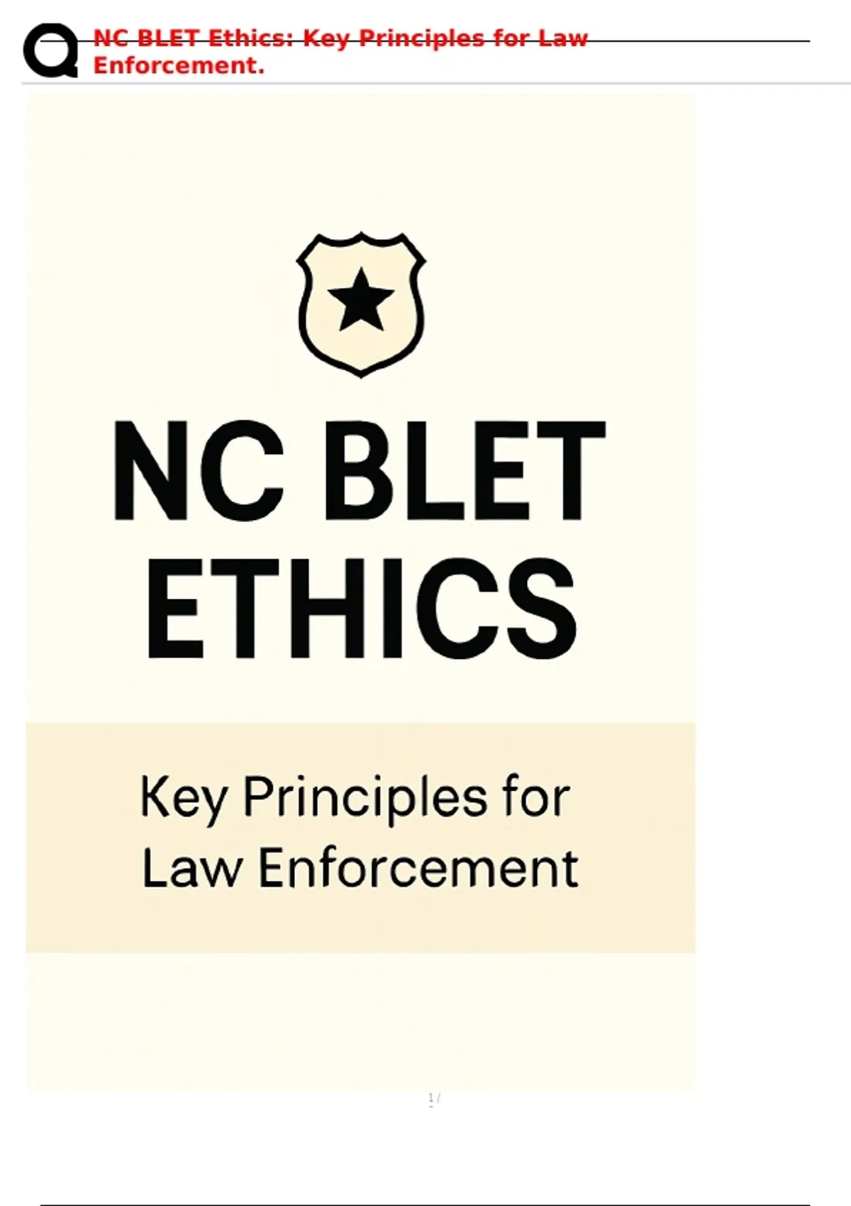 NC BLET Ethics: Key Principles for Law Enforcement - Nc blet - Stuvia US