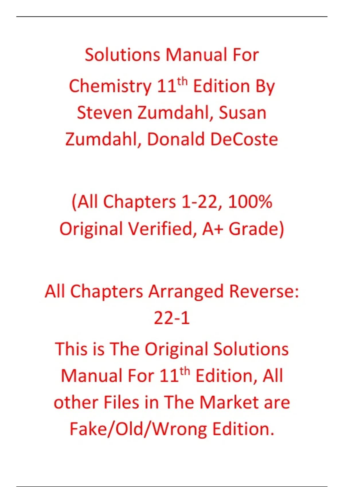 Solutions Manual Chemistry 11th Edition By Steven Zumdahl, Susan ...