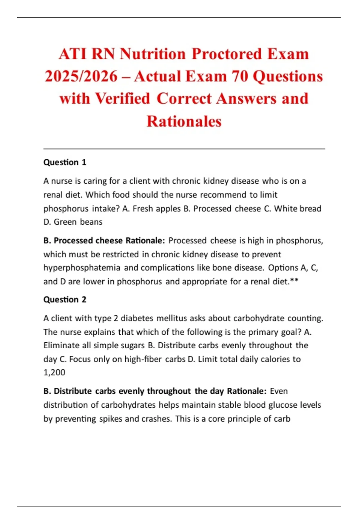 ATI RN Nutrition Proctored Exam 2025/2026 – Actual Exam 70 Questions ...