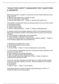 TEXAS FOOD SAFETY MANAGERS TEST QUESTIONS & ANSWERS