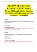 HESI PN Pharmacology Exam 2025&sol;2026 &ndash; Actual Exam 72 Multiple-Choice Questions with 100&percnt; Verified Correct Answers and Expert Explanations