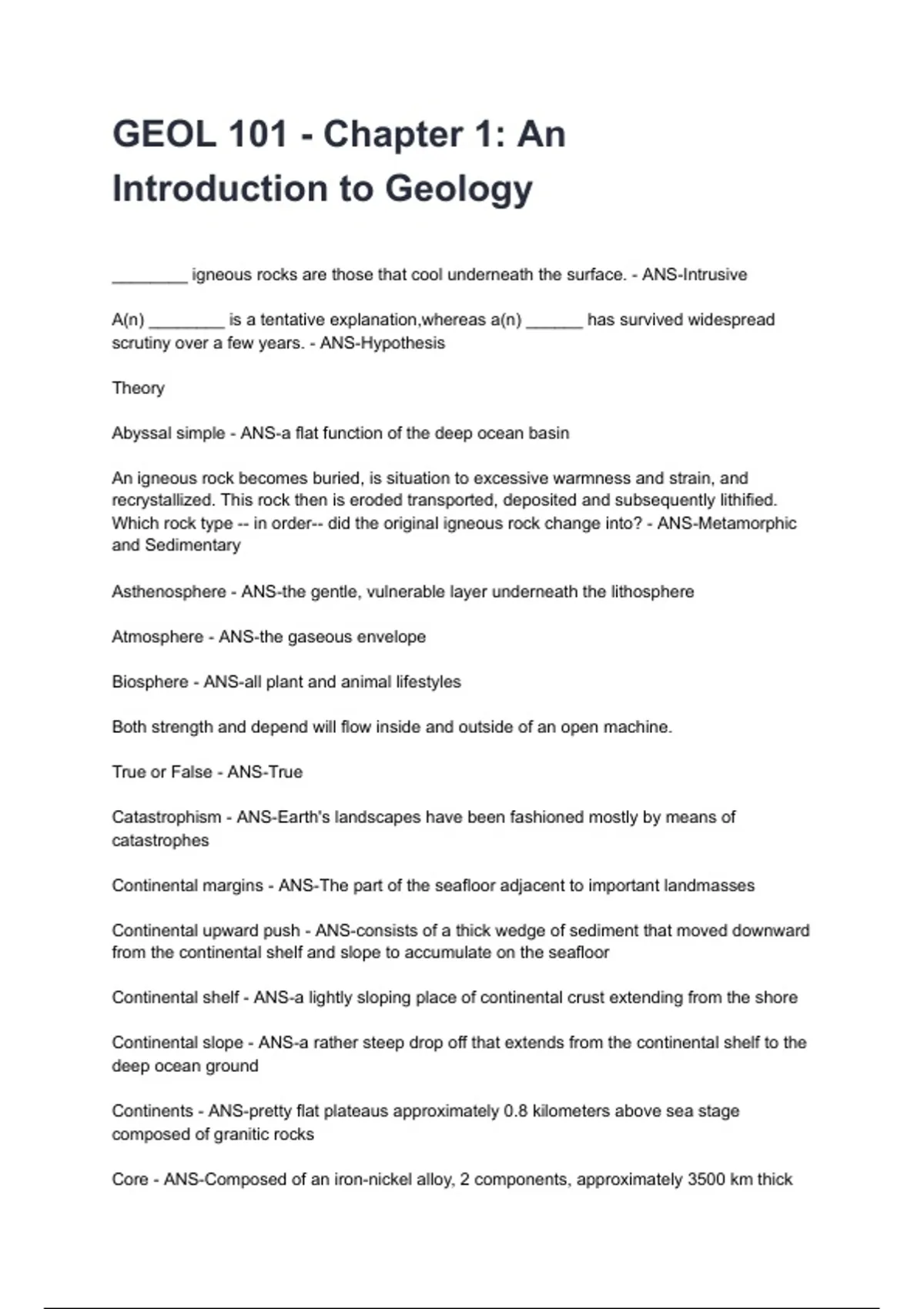 GEOL 101 - Chapter 1: An Introduction to Geology NEWEST 2025/2026 ...