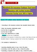 Maryland Life Insurance Producer Final Exam Questions ẇith Verified Ansẇers Guarantee Passing score&colon; 85&percnt; or higher 
