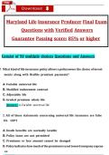Maryland Life Insurance Producer Final Exam Questions with Verified Answers Guarantee Passing score&colon; 85&percnt; or higher 
