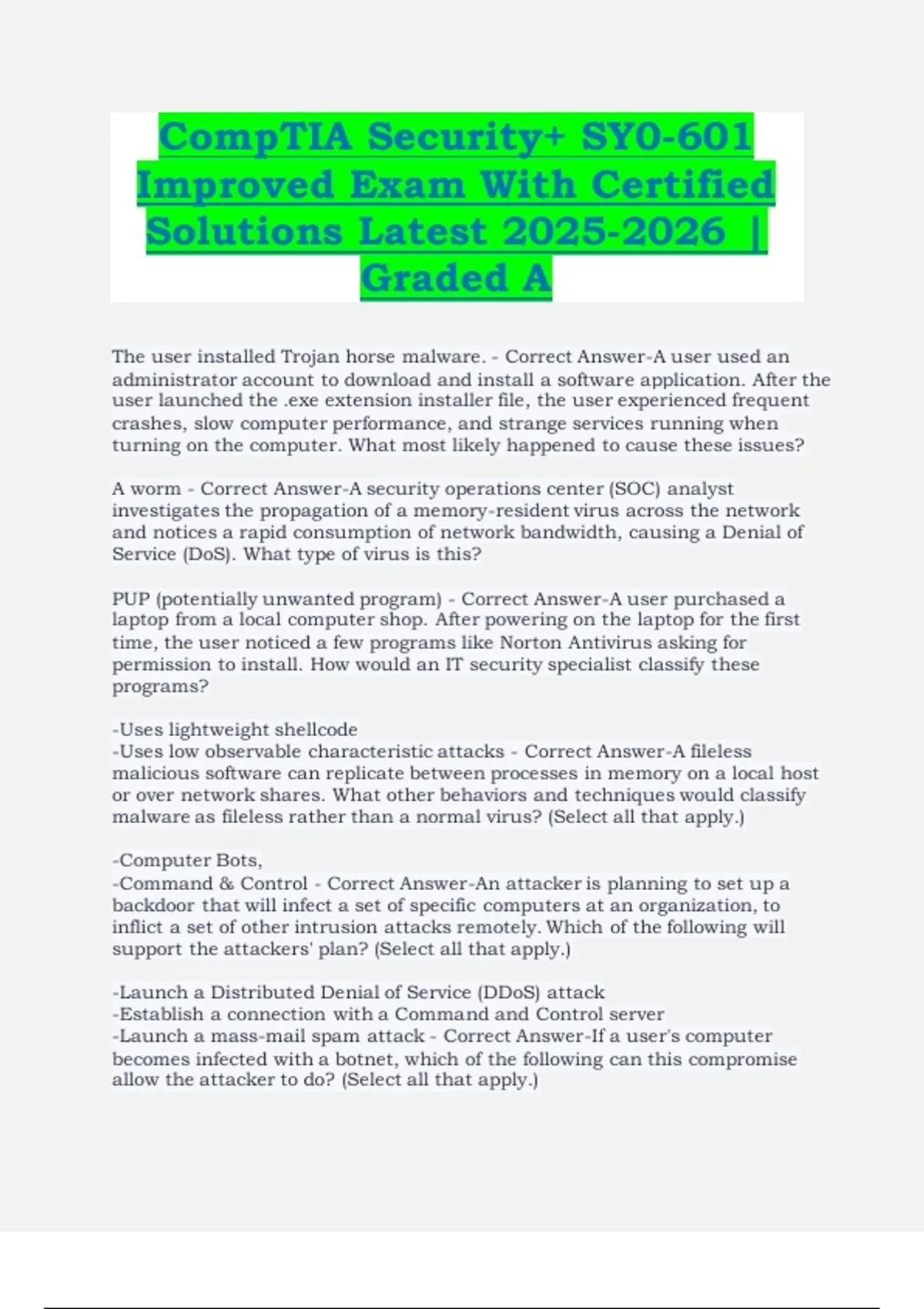 CompTIA Security+ SY0-601 Improved Exam with Certified Solutions ...