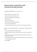 Dance Exam 4 questions well answered already passed