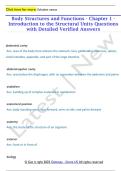 Body Structures and Functions - Chapter 1 -  Introduction to the Structural Units Questions  with Detailed Verified Answers 