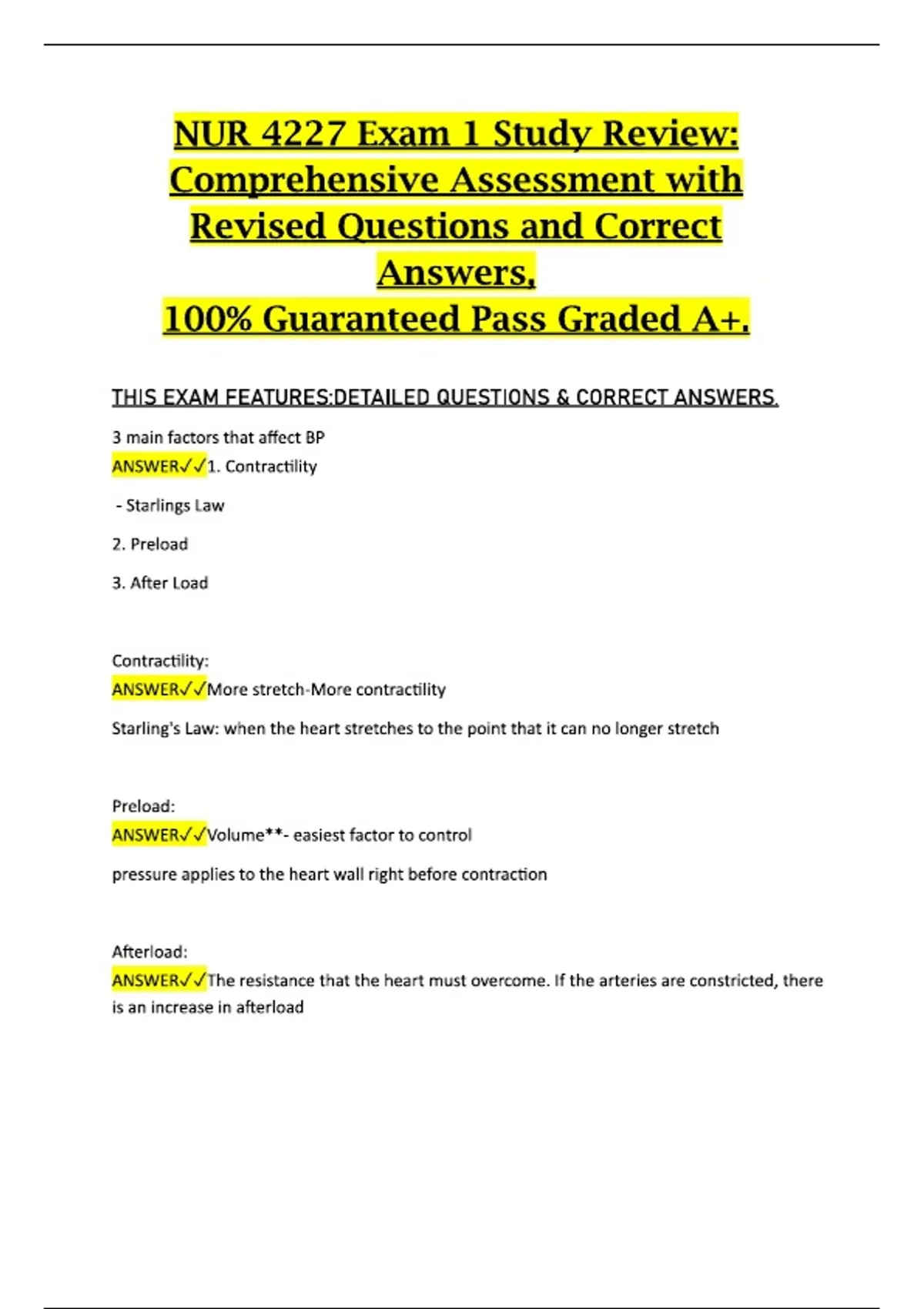 NUR 4227 Exam 1 Study Review: Comprehensive Assessment with Revised ...