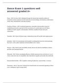 Dance Exam 1 questions well answered graded A&plus;