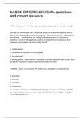 DANCE EXPERIENCE FINAL questions and correct answers