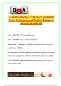 Republic Airways First Exam 2025&sol;2026 &vert; 85&plus; Verified Questions & Answers &vert; Crew Roles&comma; FAA Terms&comma; Flight Phases&comma; Onboard Safety&comma; Ground Ops