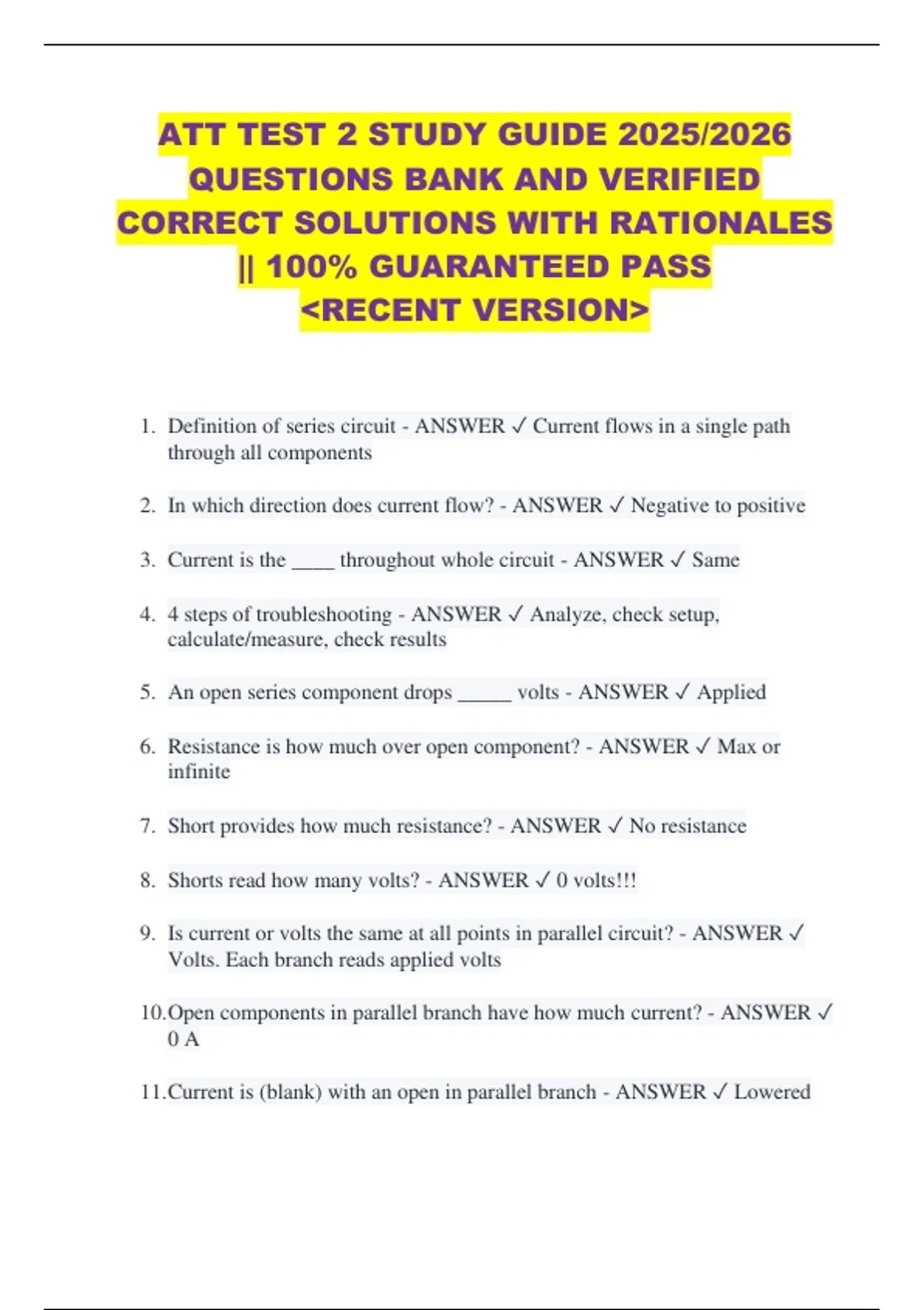 ATT TEST 2 STUDY GUIDE 2025/2026 QUESTIONS BANK AND VERIFIED CORRECT ...