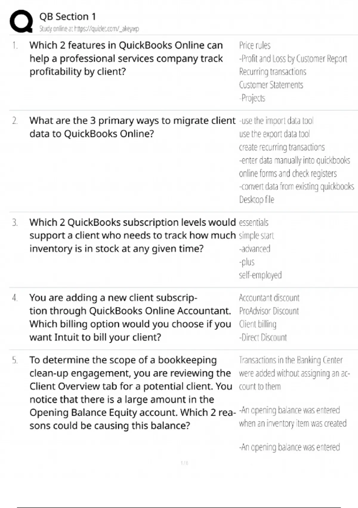 QB Section 1 Test Bank / QuickBooks Certification / 2025 Update / Score ...