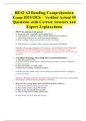 HESI A2 Reading Comprehension Exam 2025/2026 – Verified Actual 55 Questions with Correct Answers and Expert Explanations