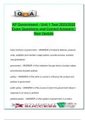 AP Government Unit 1 Exam &vert; 2025&sol;2026 &vert; 100&plus; Verified Questions & Answers &vert; Constitution&comma; Federalism&comma; Political Theories