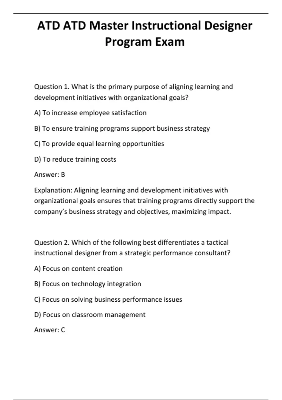 ATD ATD Master Instructional Designer Program Exam - Computer - Stuvia US