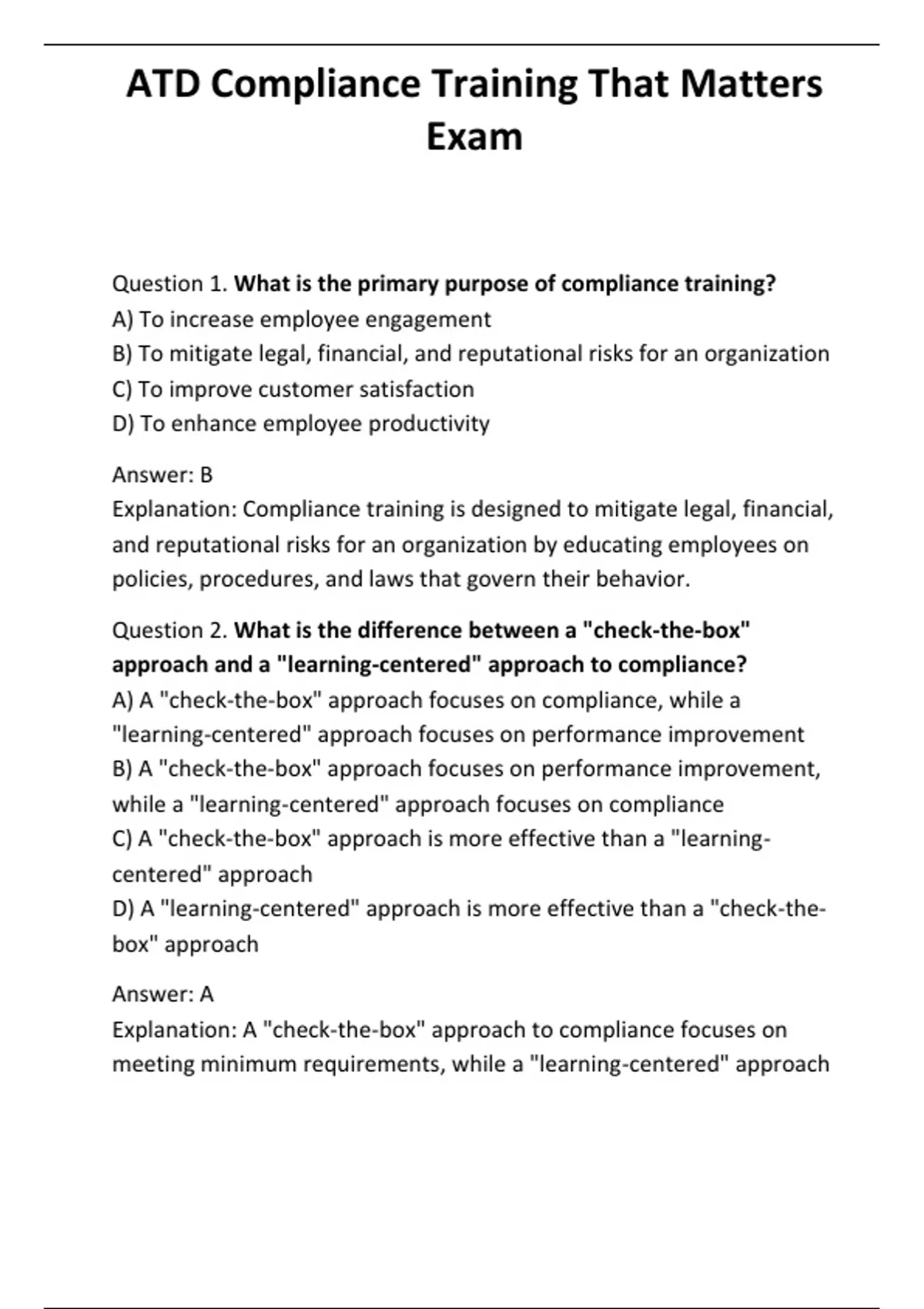 ATD Compliance Training That Matters Exam - Computer - Stuvia US